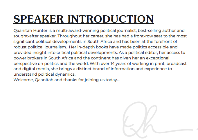 Qaanitah Hunter Keynote Speaker Pack